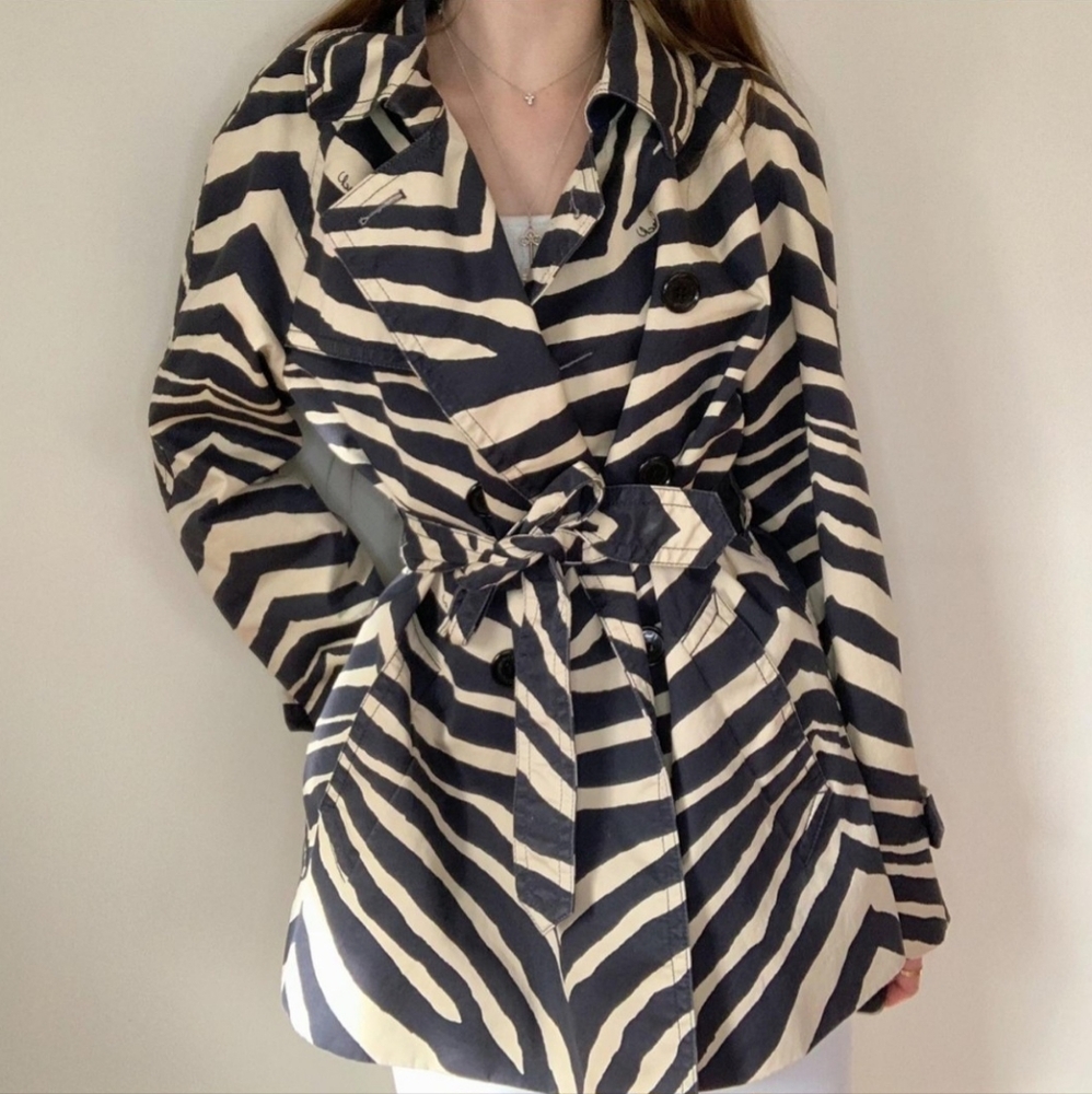Coach Zebra Pattern Trench Coat Size Small